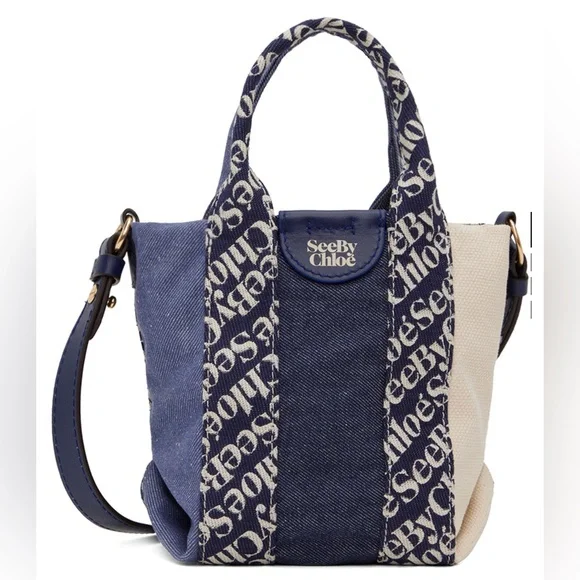 See By Chloe Denim Blue Mini Laetizia Tote Bag - Picture 1 of 13